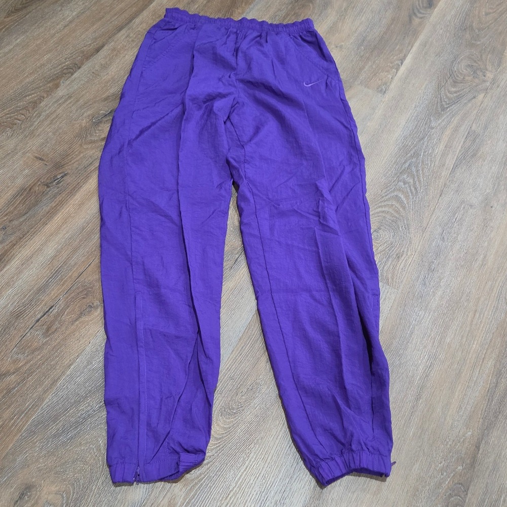 Vintage Nike Purple Nylon Track Pants Windbreaker Joggers Zipper Ankle Womens M